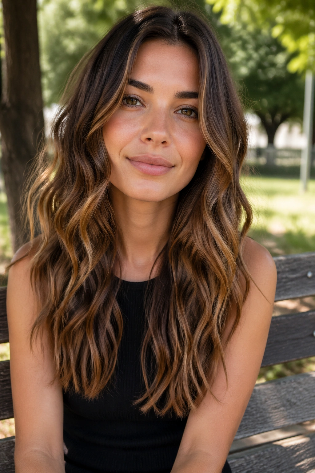 Real woman with long layers that remove weight, wavvy ends