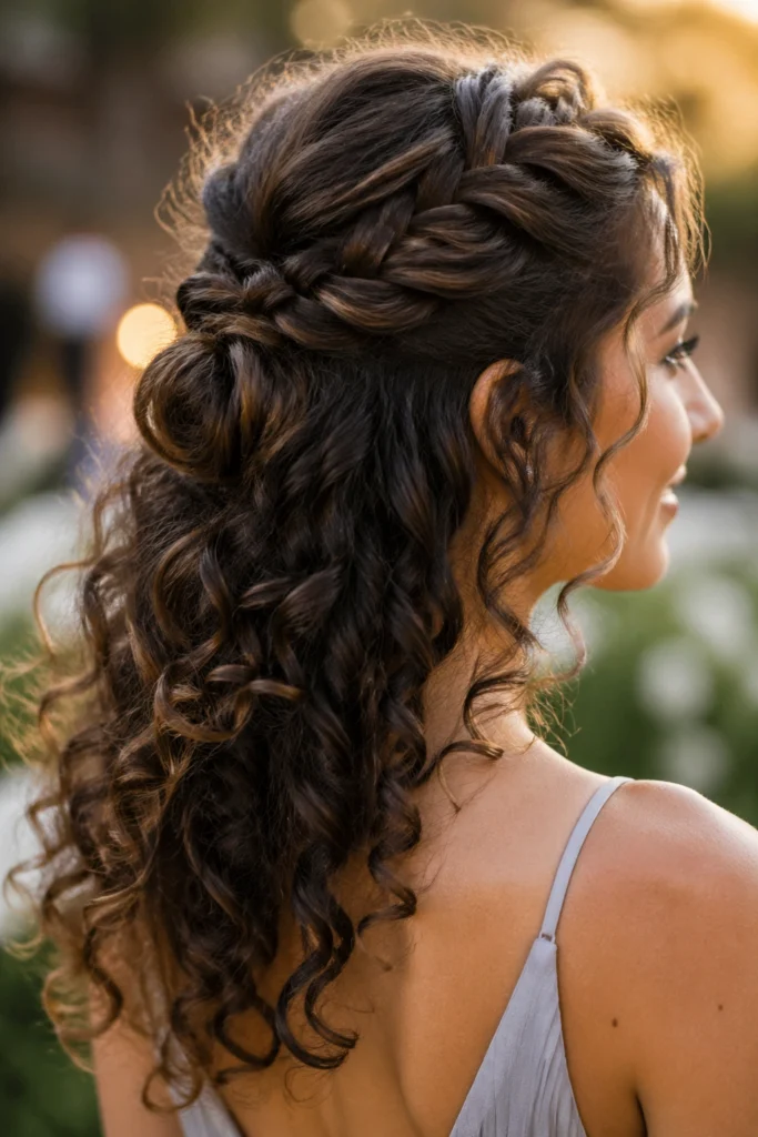 22 Braided Half Up Half Down for Bridesmaid Curly Hair