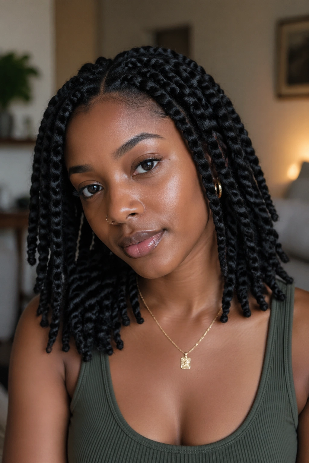 Close-up of loose two-strand twists on a real person