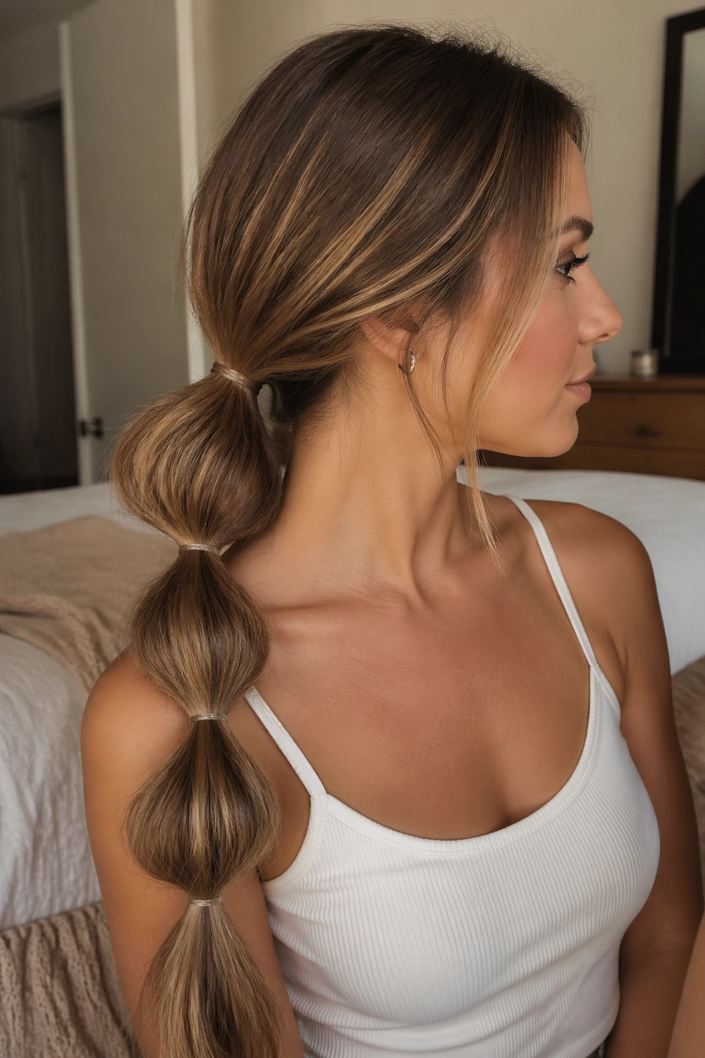 Close-up of low bubble ponytail on real person with even bubble sections