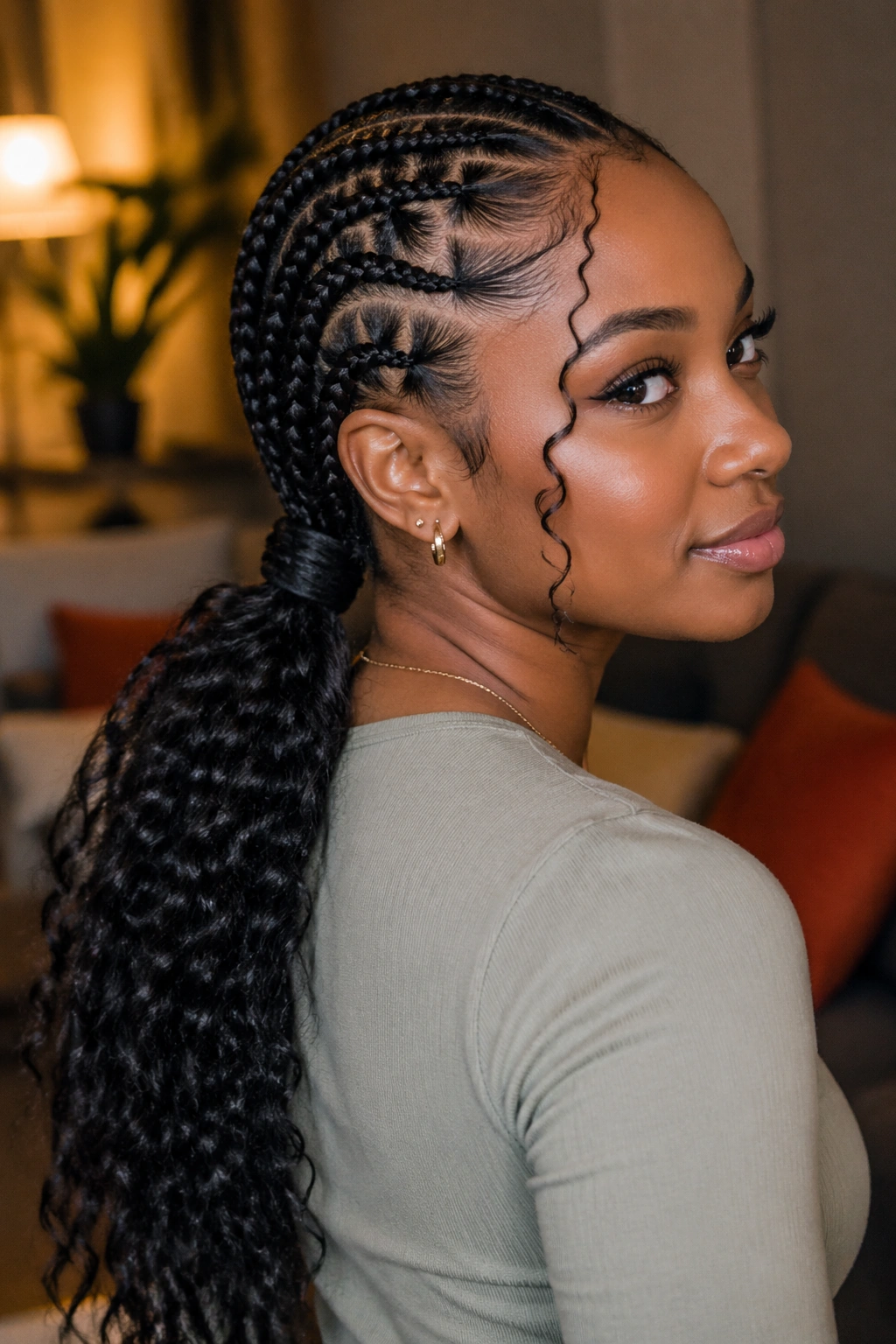 Woman with low goddess ponytail and wrapped base