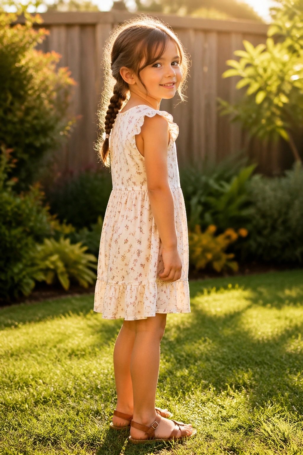 Braided low ponytail with face-framing bangs outdoors.