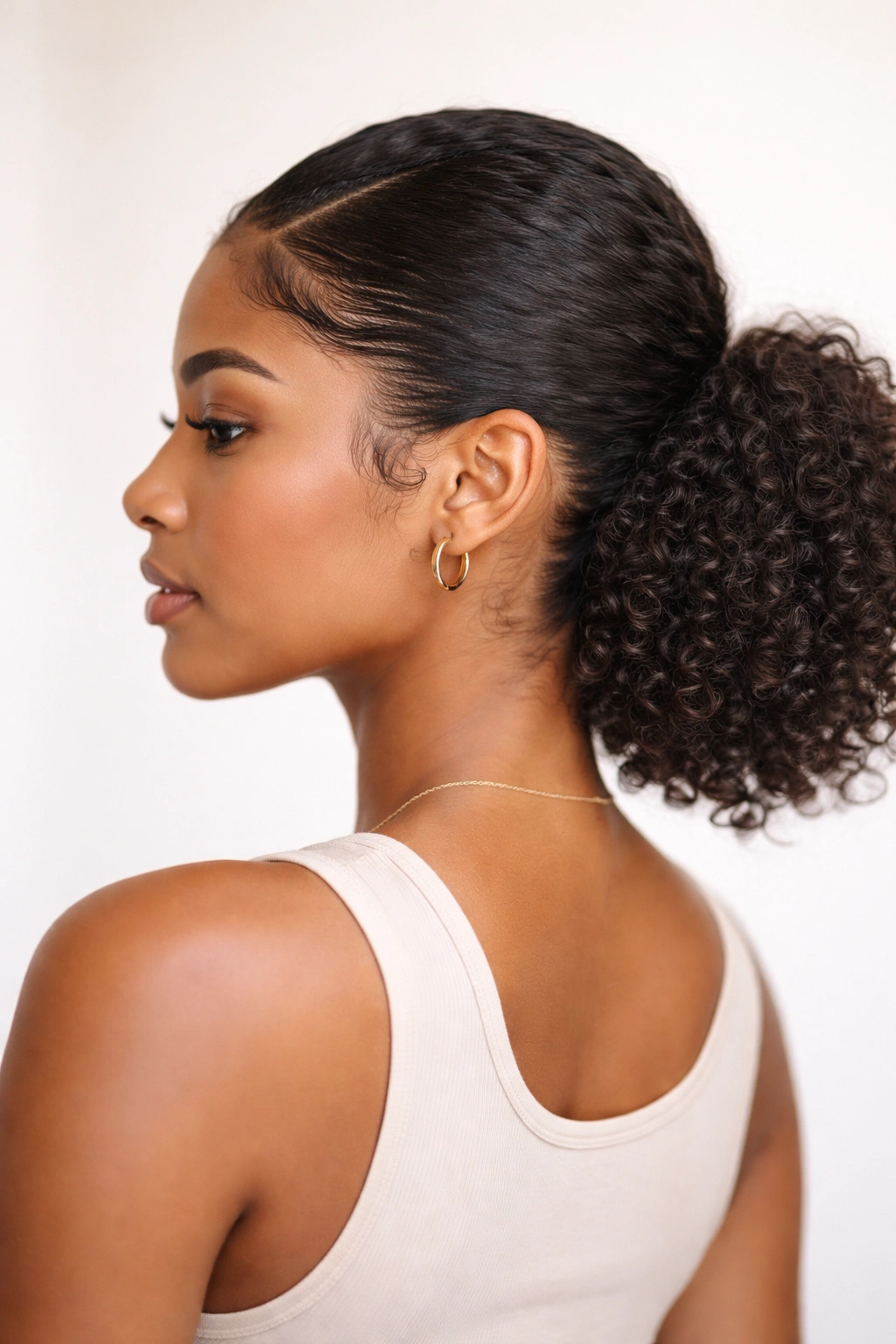 Low puff ponytail with laid edges on 3B hair