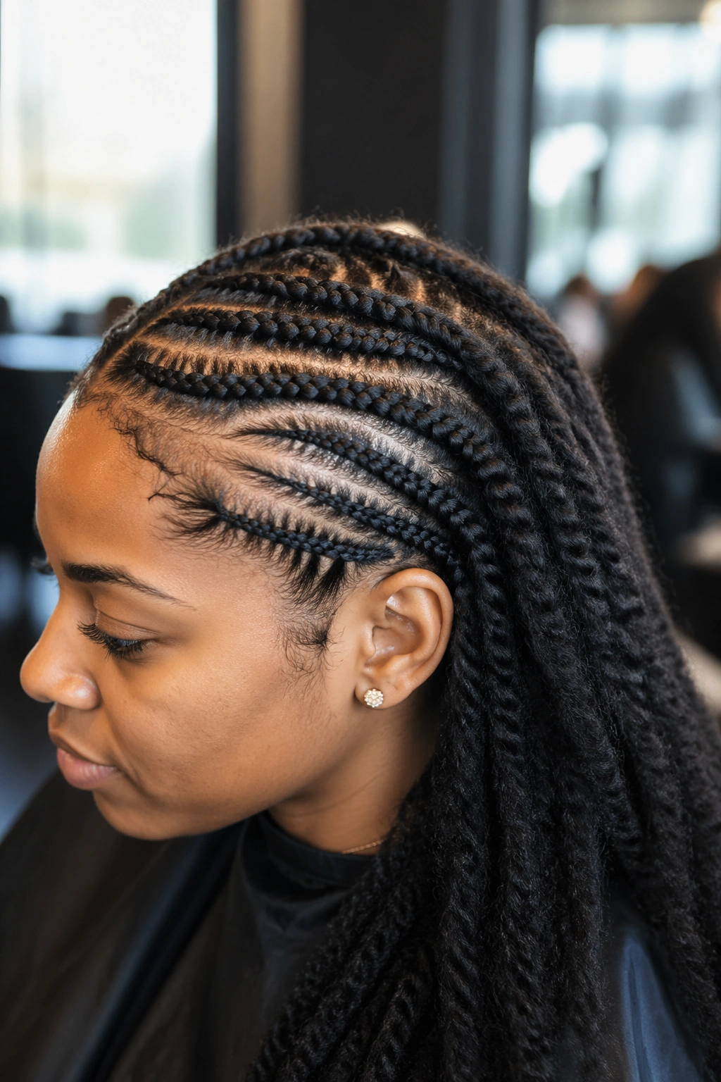 Close-up of a real person with Marley cornrows showing texture and grip