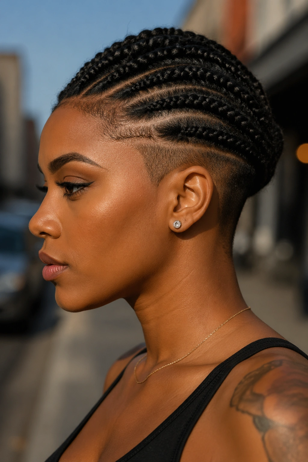 Marley cornrows with shaved undercut side profile
