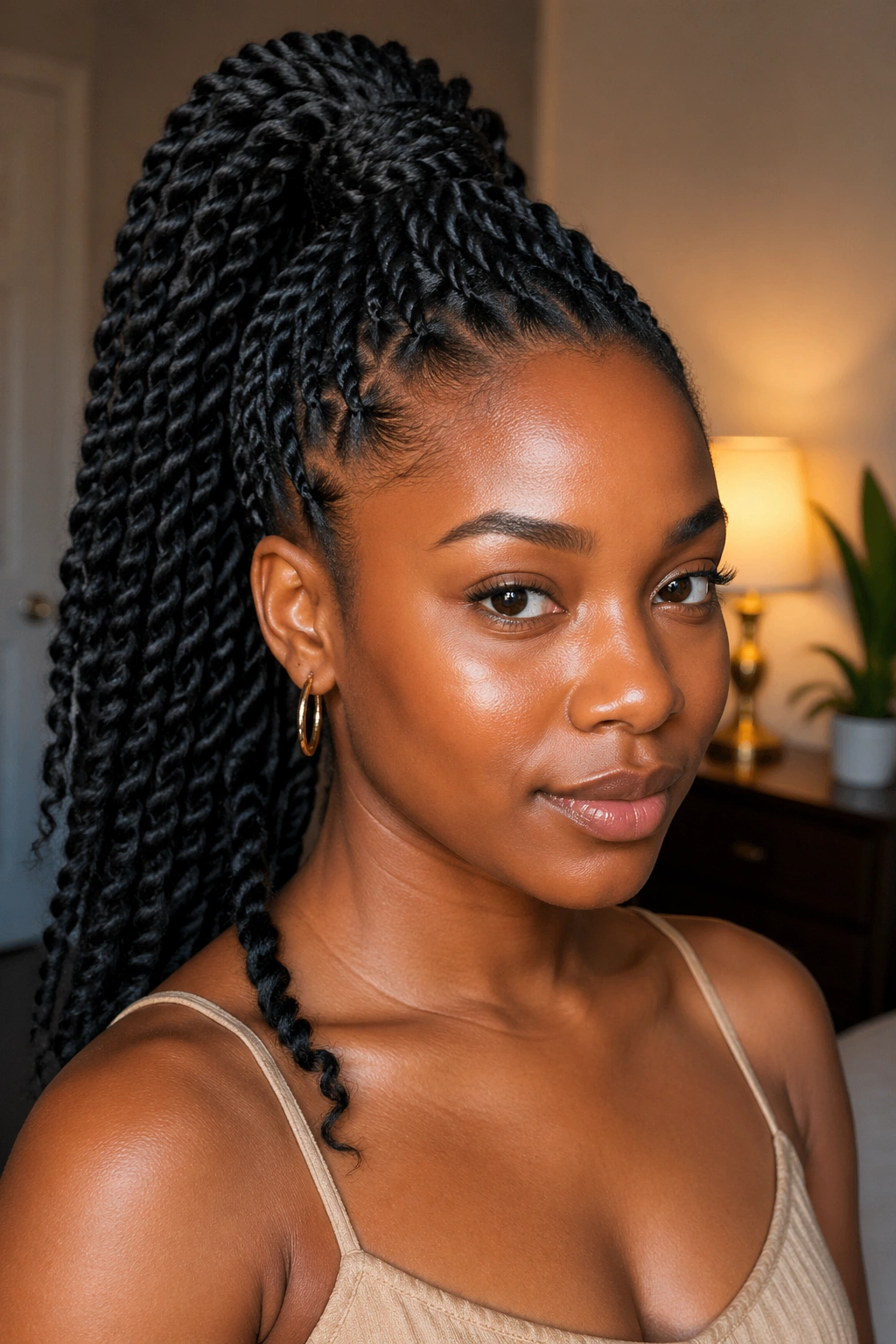Close-up of a real woman with Twist Pondo With Marley Hair