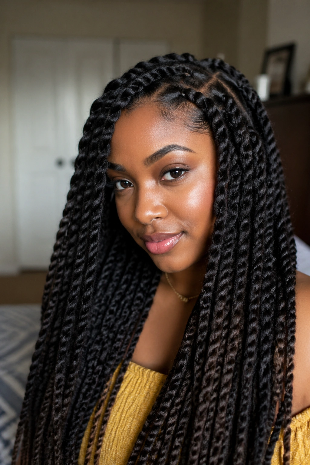 Portrait of a real person with Marley hair twist braids
