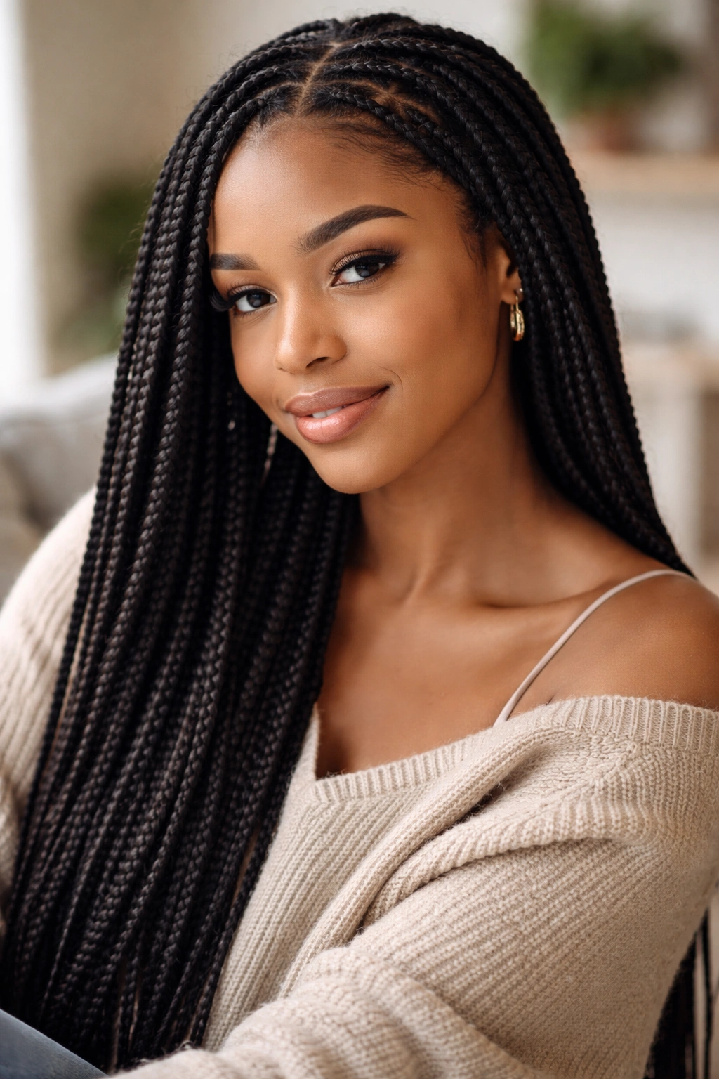 Real person with medium knotless box braids