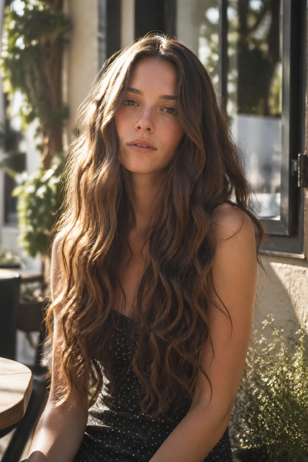 Long mermaid-length waves on a real woman with center part