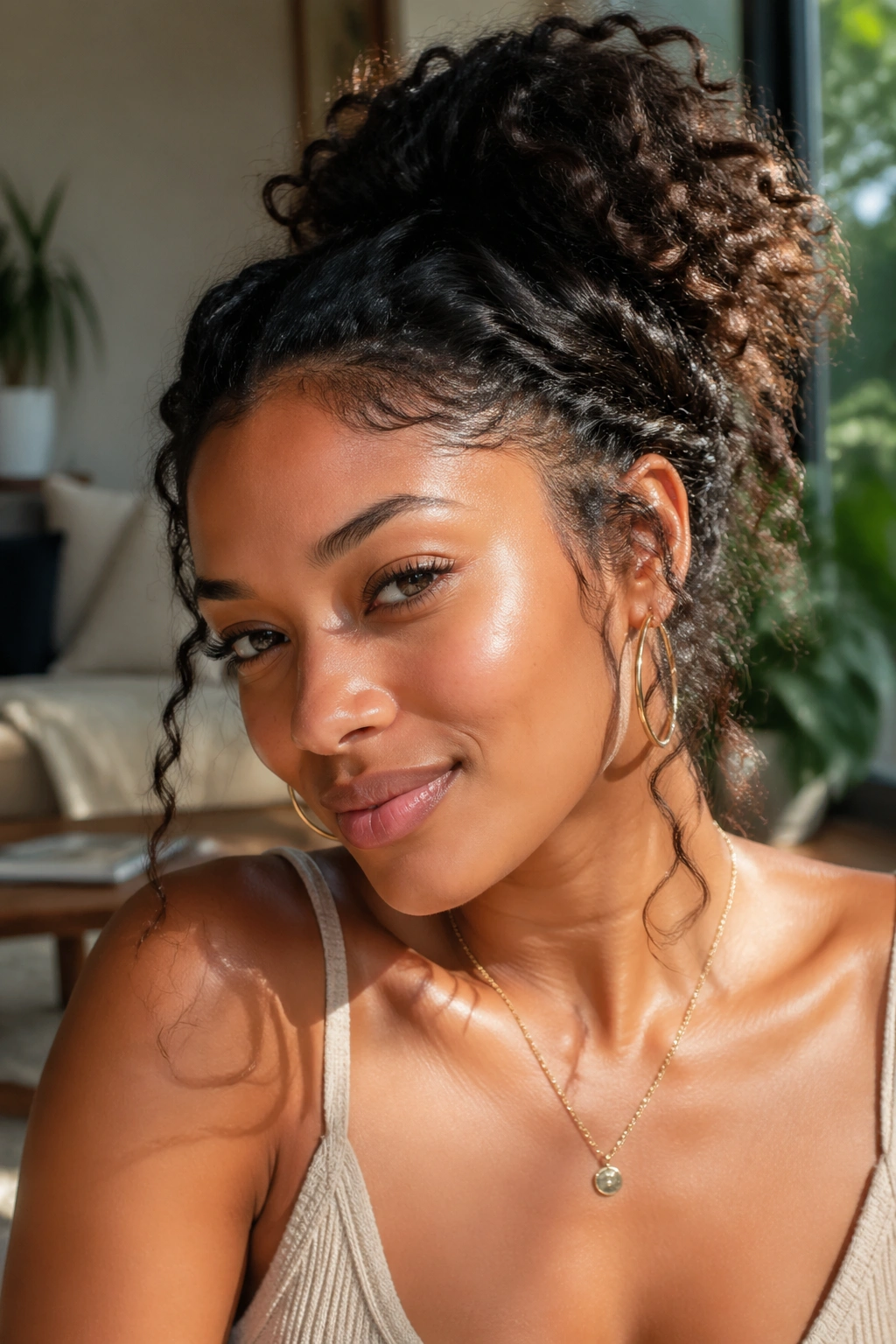 Close-up of real person with a messy half-up hairstyle and pulled edges