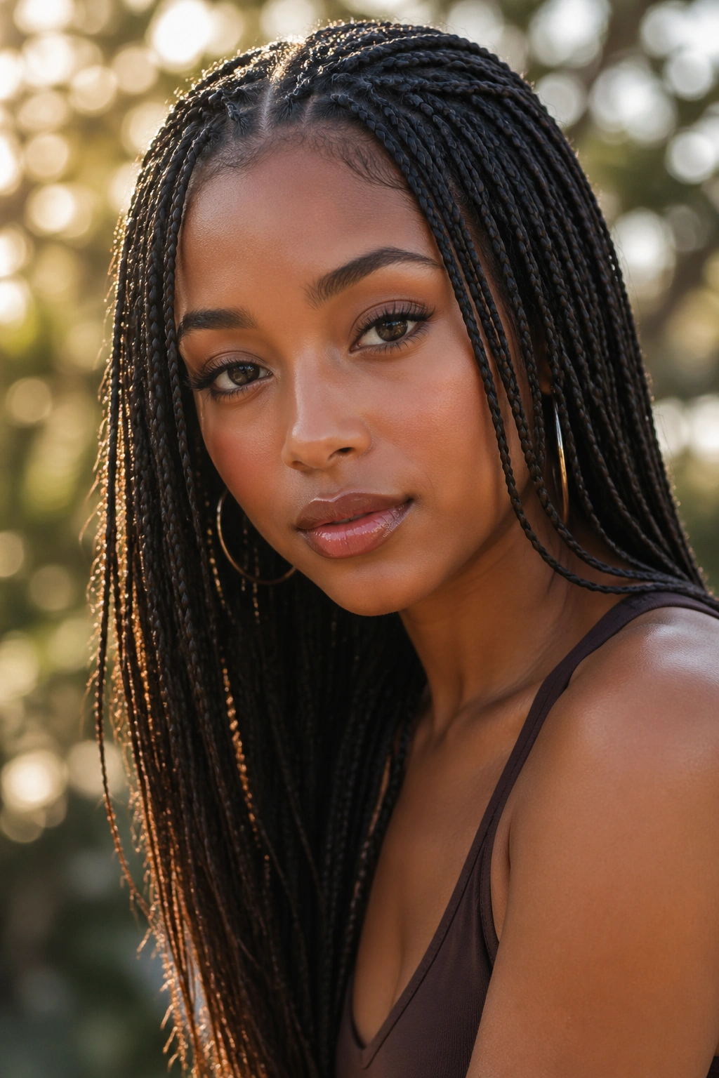 Close-up portrait of a person with micro box braids