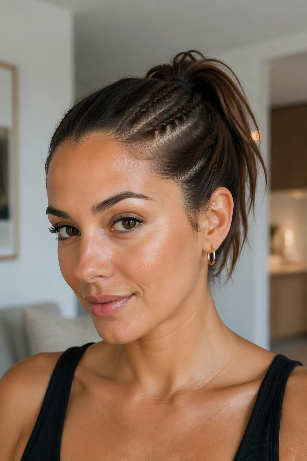 Portrait of a woman with a micro braided ponytail