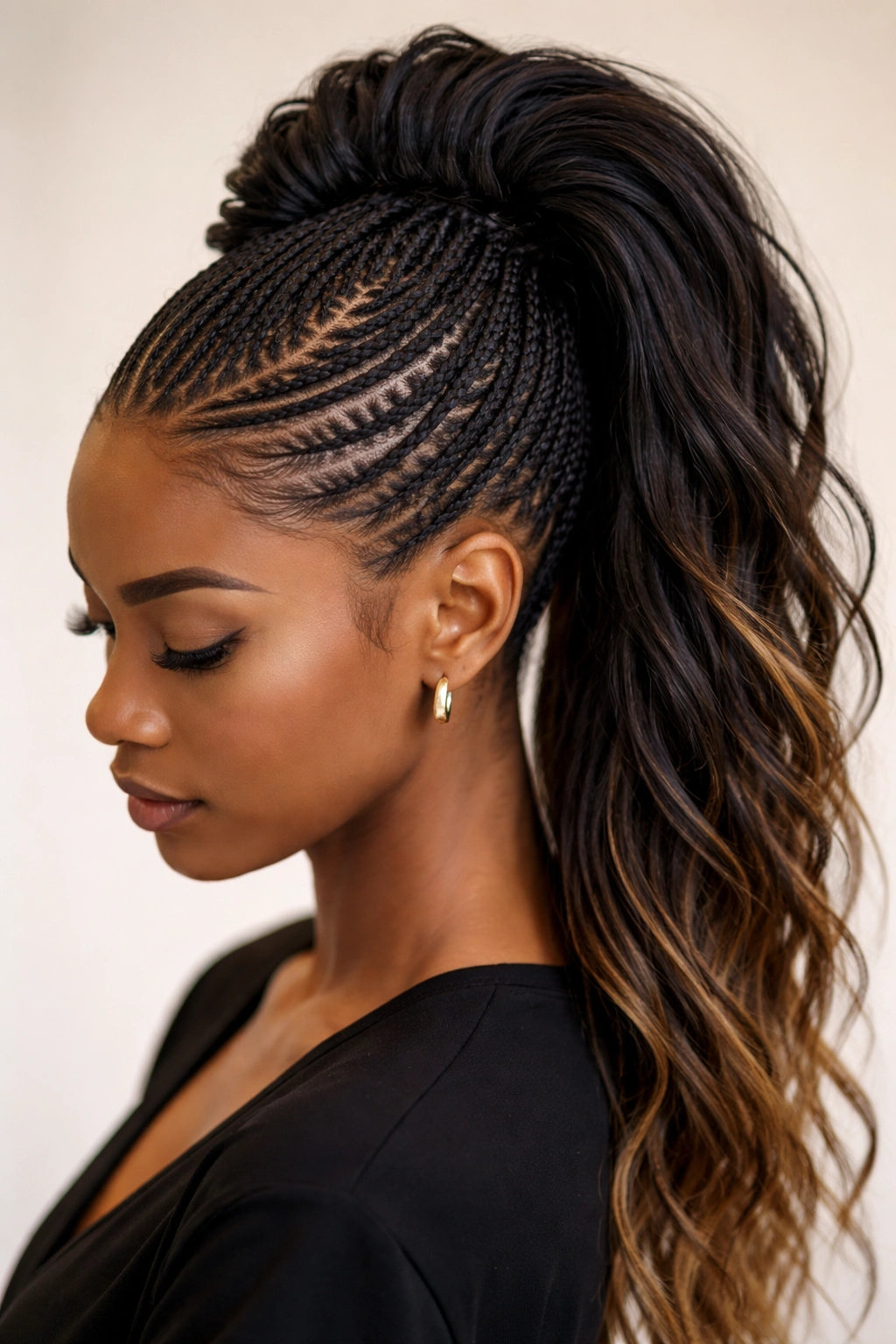 Mohawk with micro braids in center and smooth sides