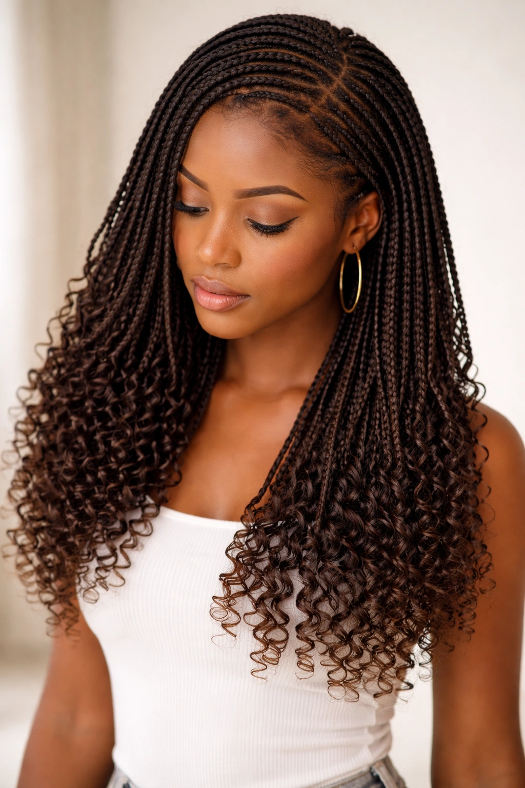 Dense micro braids with fine curls at the ends.