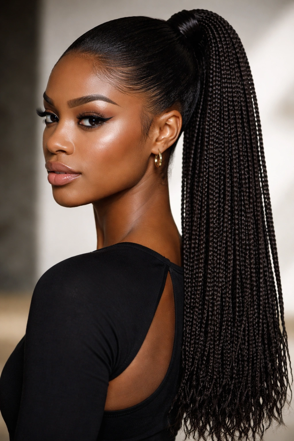 Sleek pony with a micro-braided dense ponytail