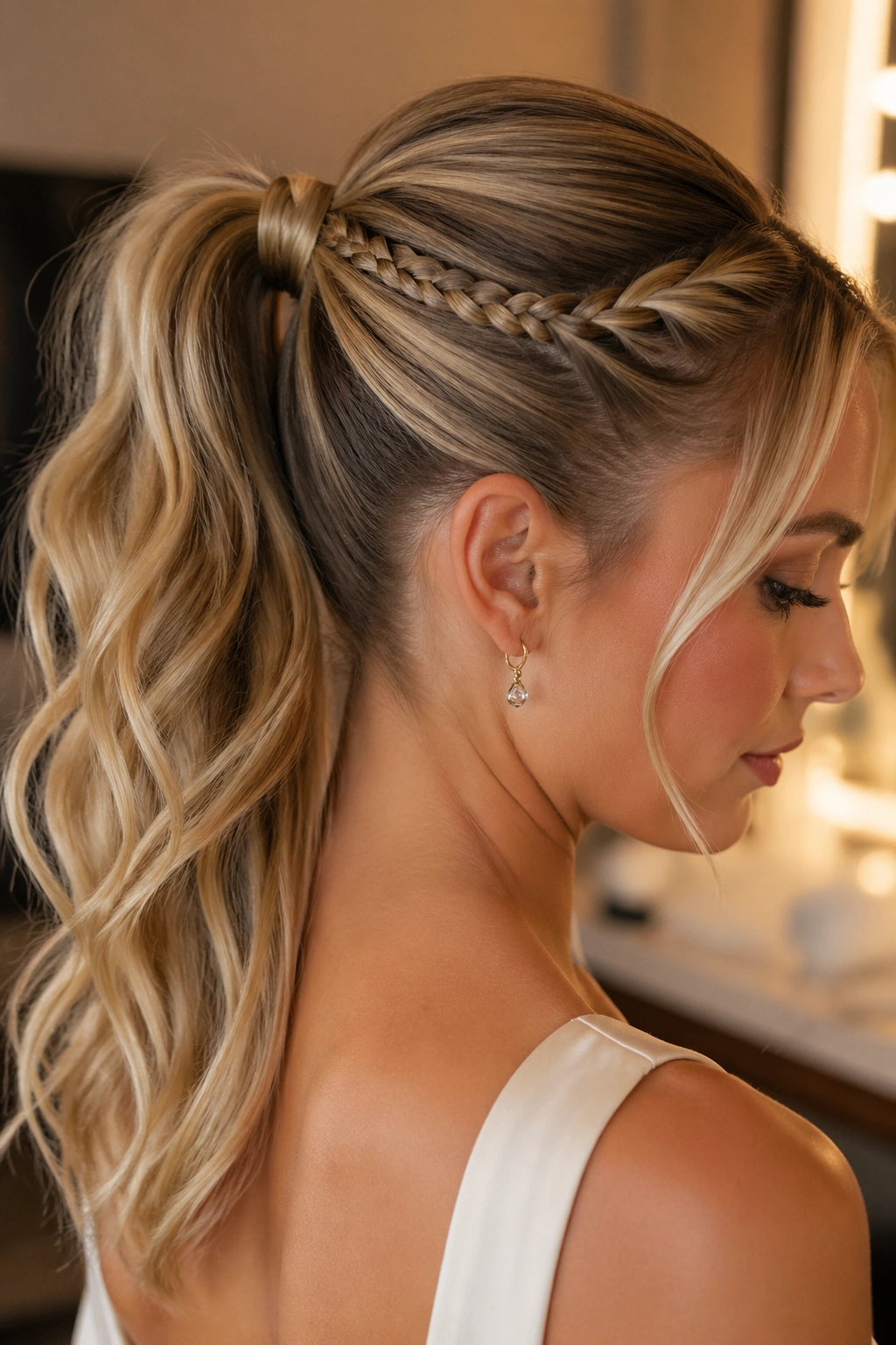 Ponytail with a small braid accent on a real person