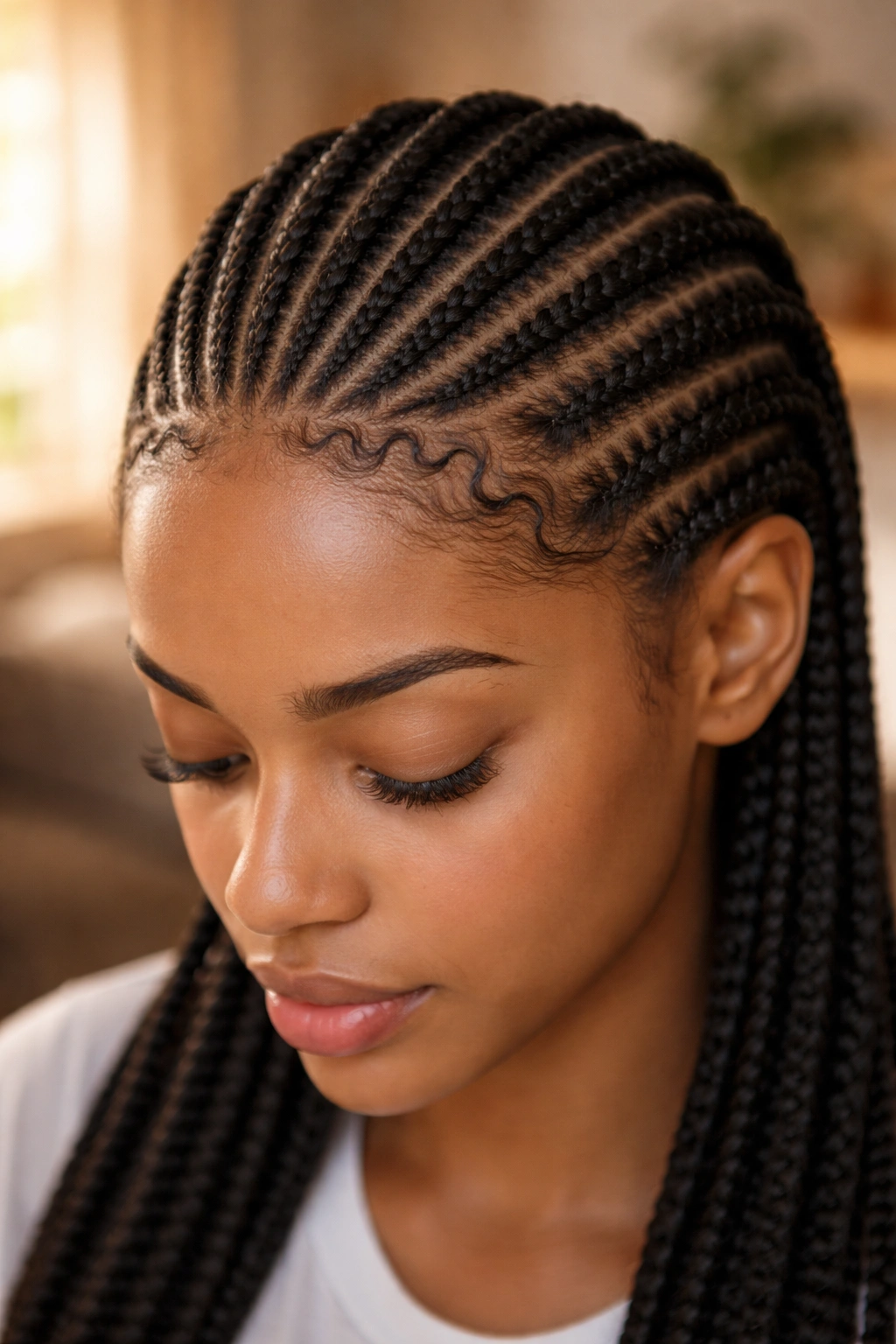 Close-up of real person with mini zigzag hairline at the front