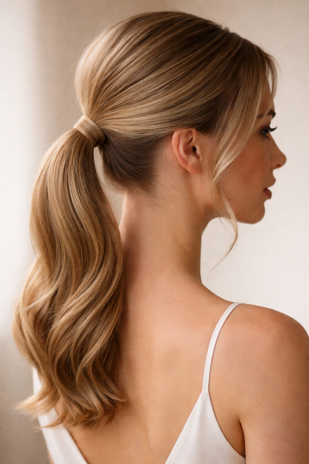 Minimal Wrapped Ponytail close-up showing a sleek, wrapped base with hidden elastic