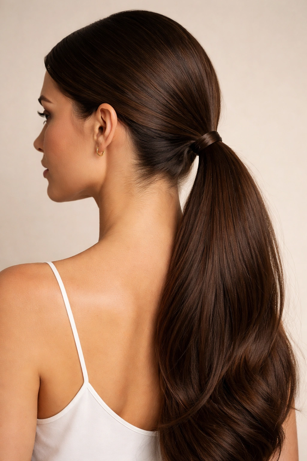 Sleek minimalist low pony at the nape
