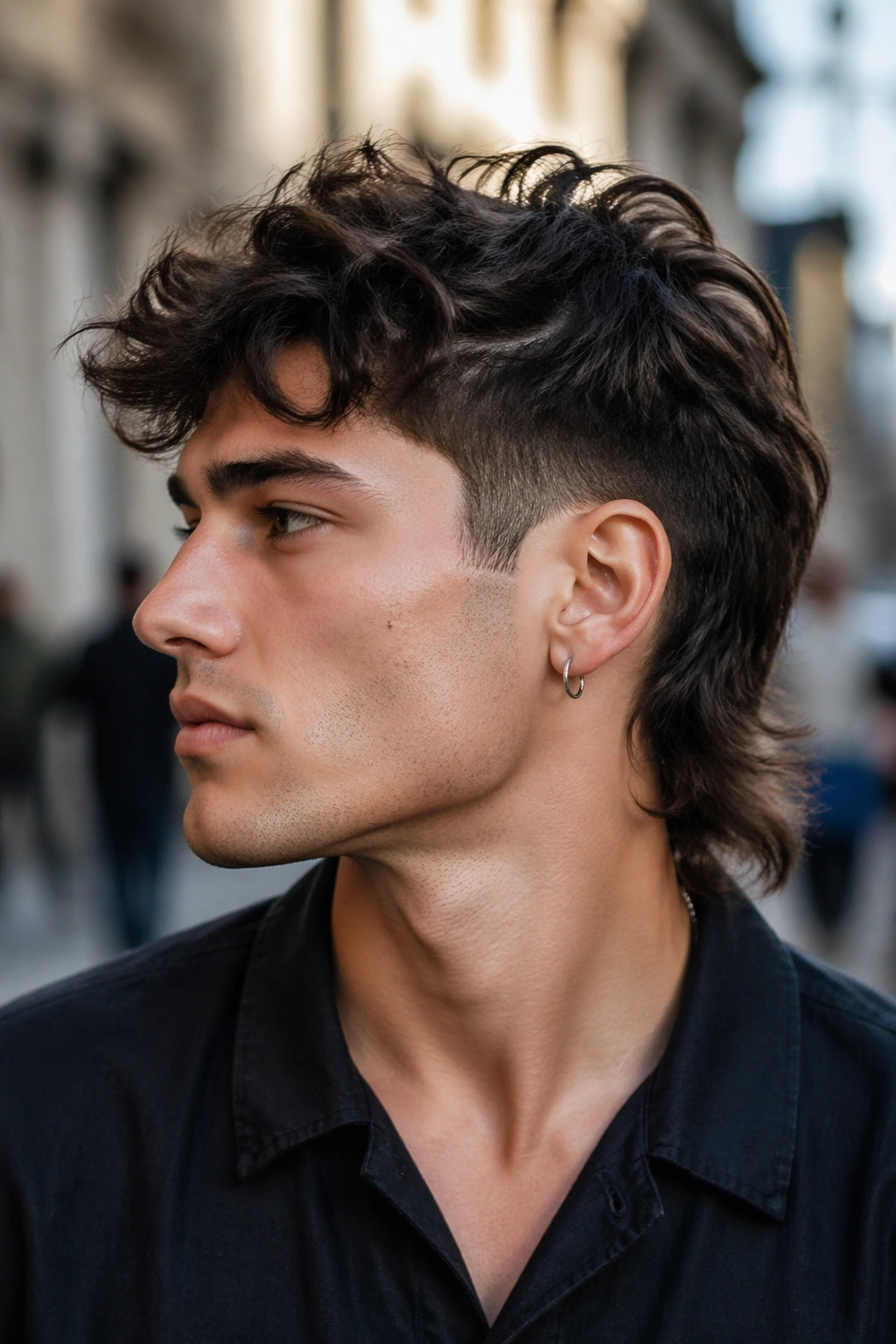 Portrait of a person with a modern mullet hairstyle