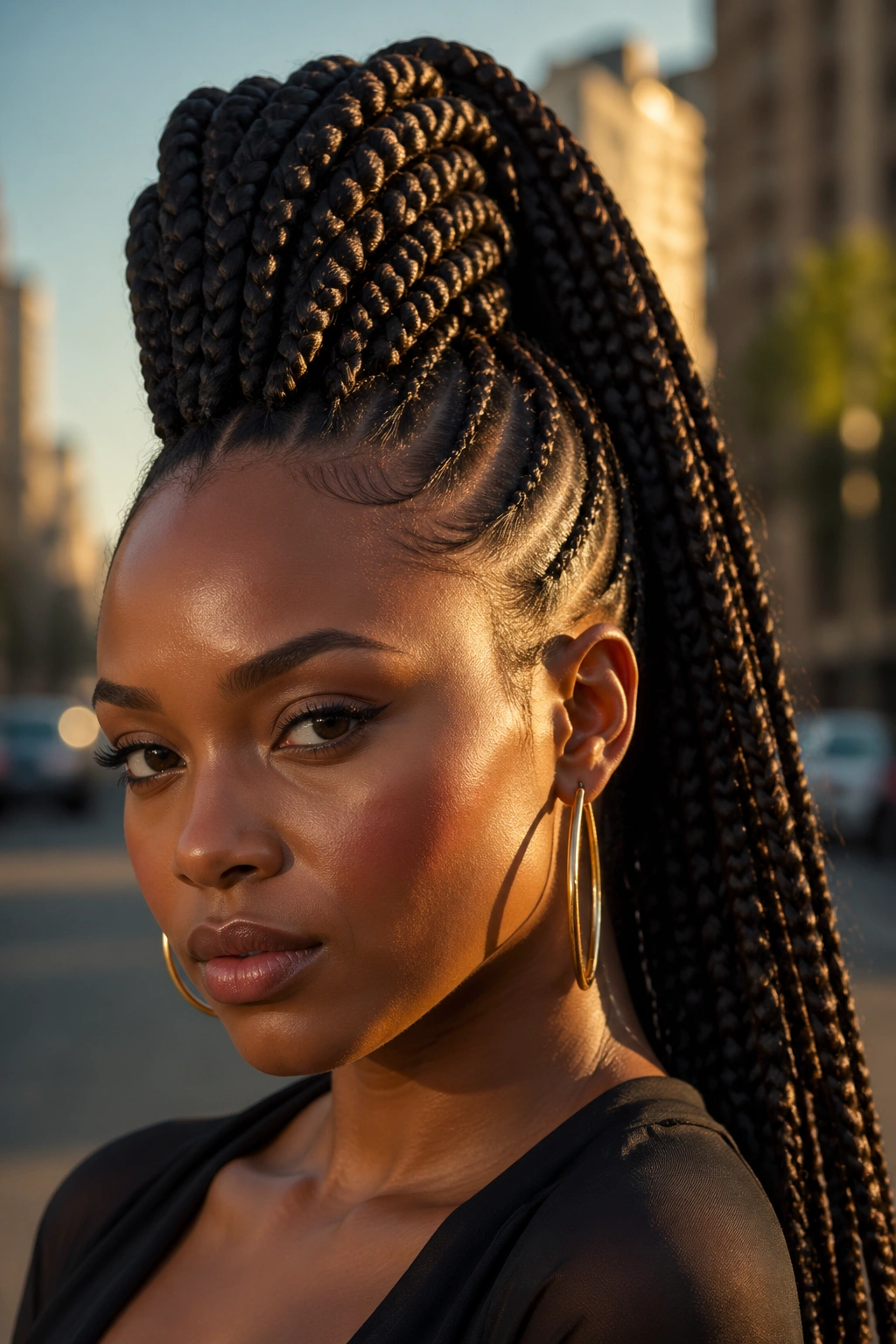 Close-up portrait of a real person with a Mohawk-Style Ponytail featuring a tall crest and slick sides.