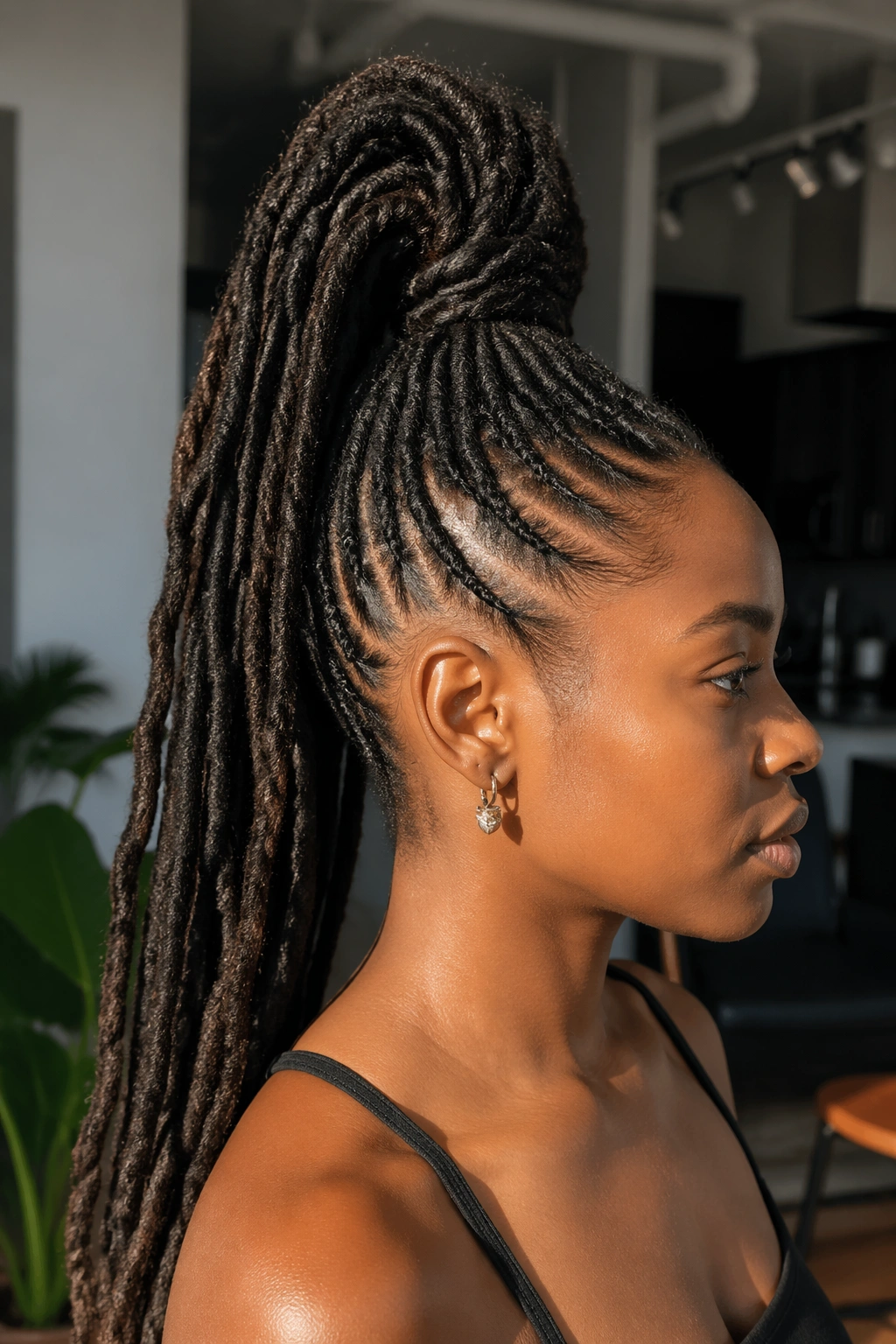 Real person with mohawk ponytail highlighting central ridge and smooth sides