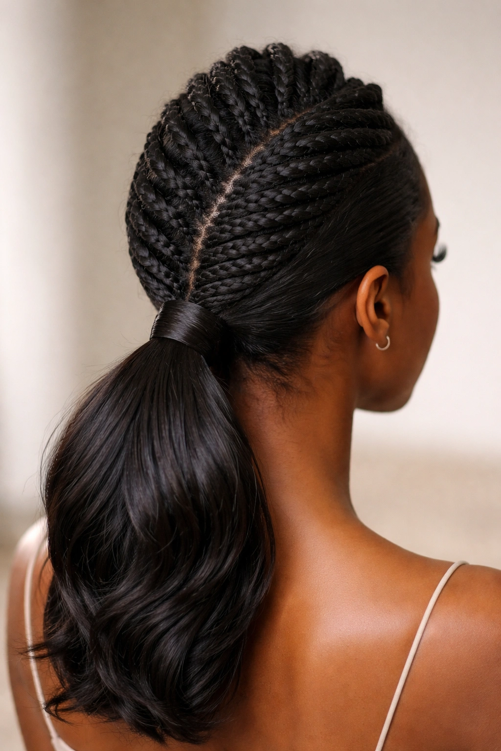 Center mohawk twists rising into a bold low ponytail