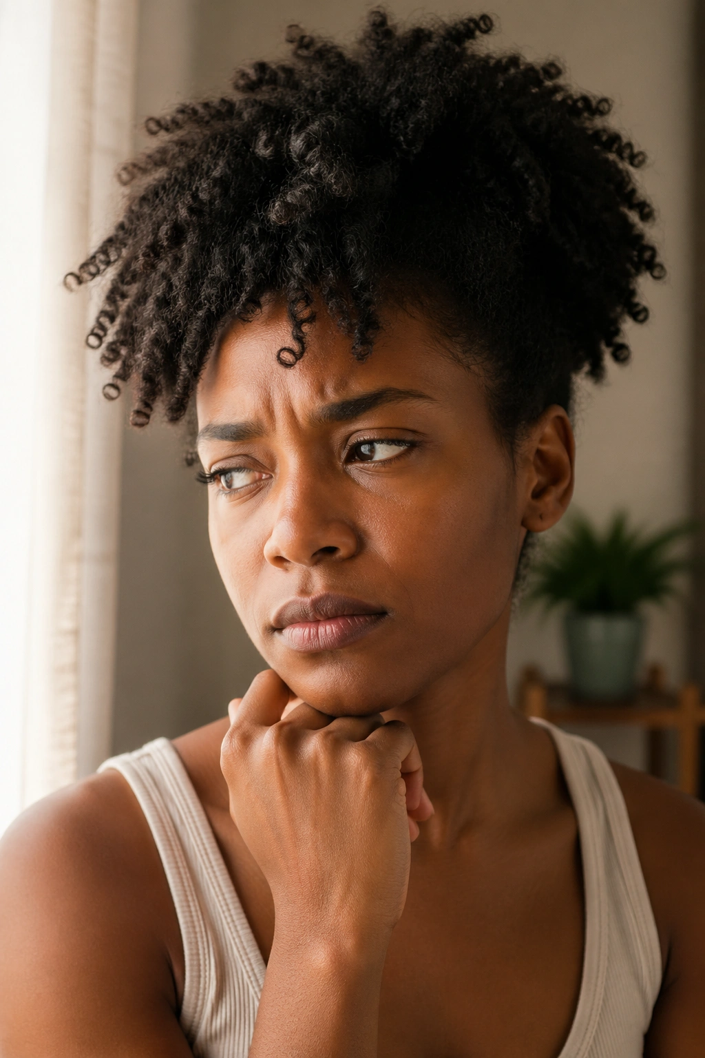 Close-up of a real person with a thoughtful expression representing morning mistakes