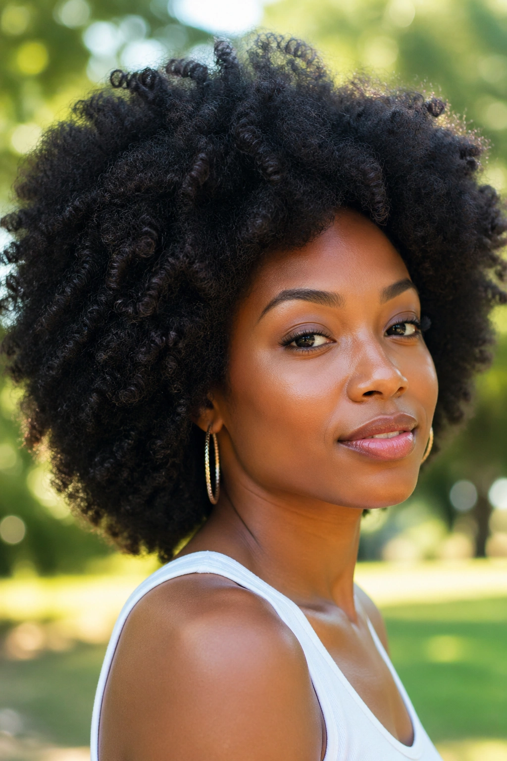 Portrait of a woman with a full natural afro