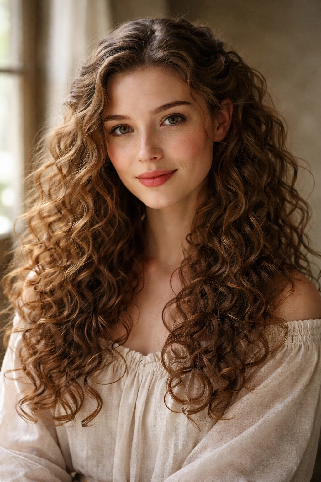 Loose curly mane flowing naturally around the head