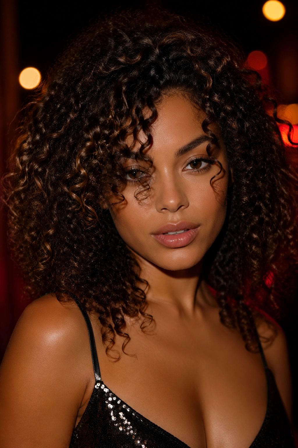 Close-up of a real person displaying natural curl texture suitable for night-out styling