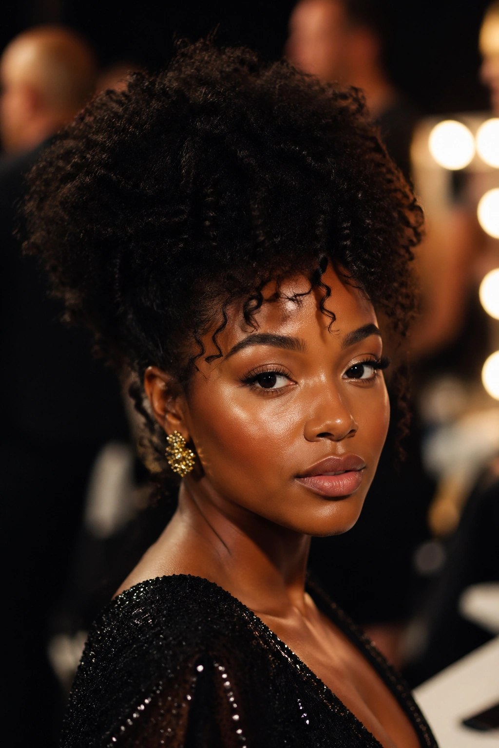Close-up portrait of a Black woman with natural curls in formal setting