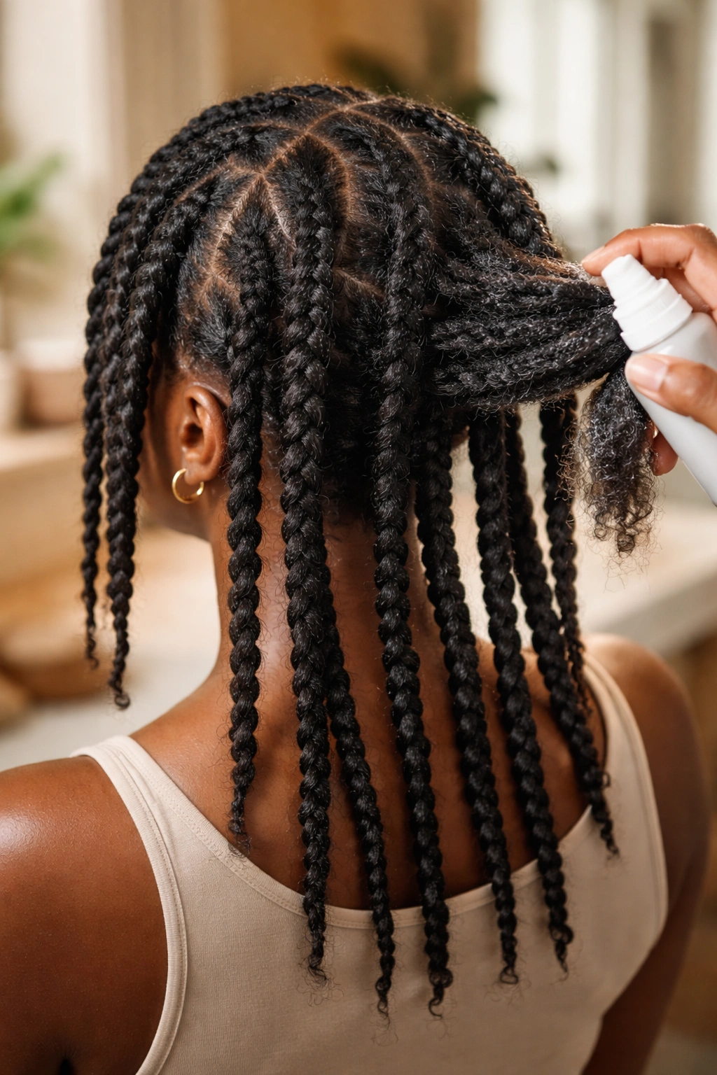 Stretched natural hair with twists prepared for zigzag cornrows