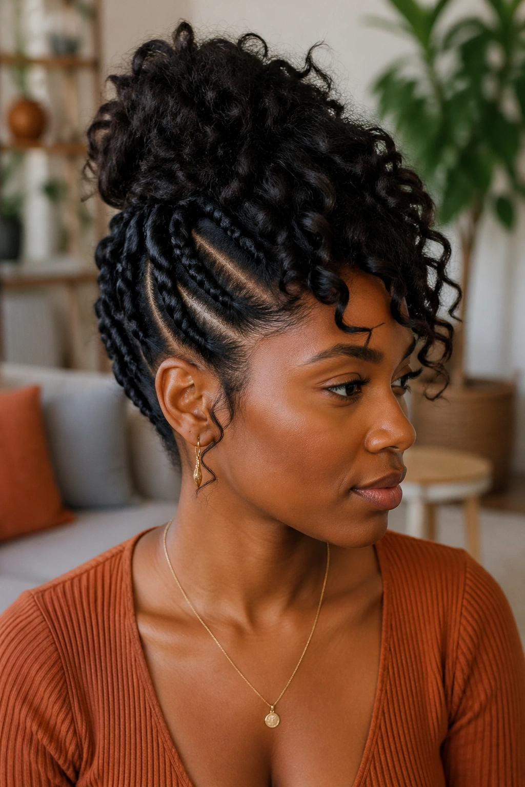 Portrait of a woman with a well-suited natural hair updo