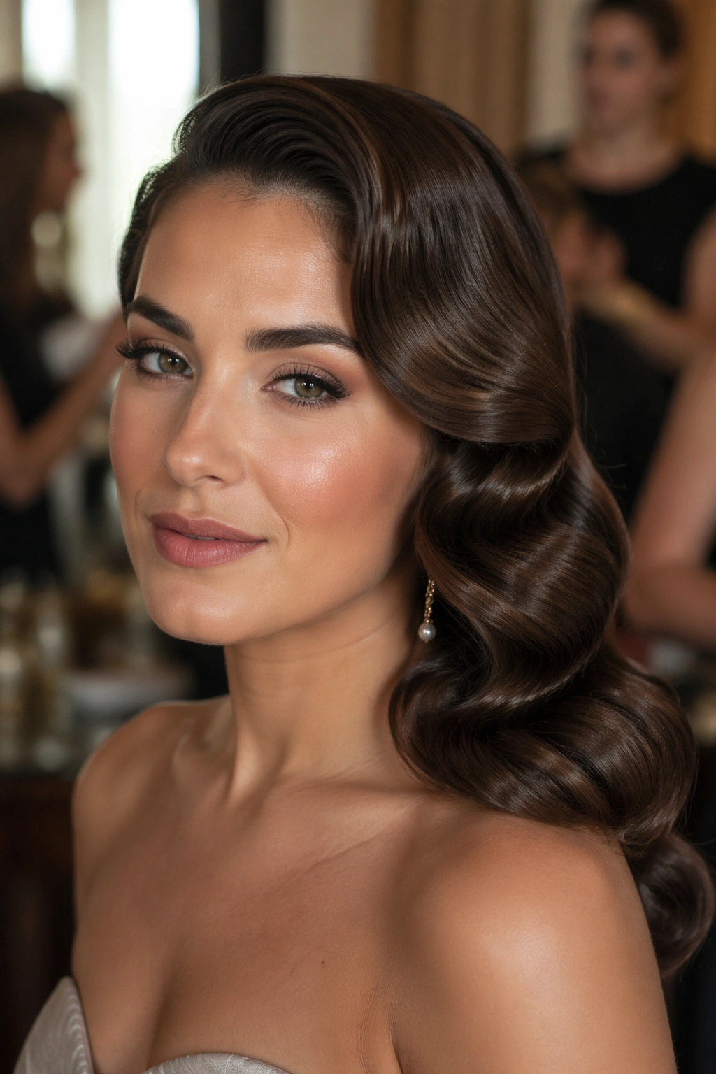 Close-up of a real woman with Old Hollywood waves