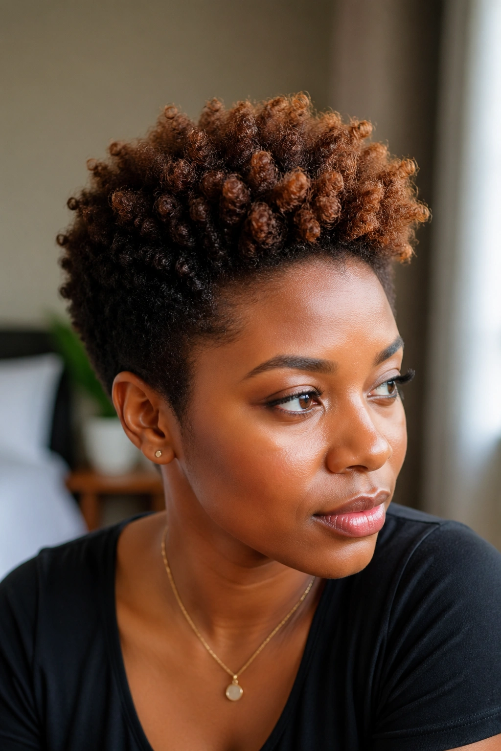 Close-up of short natural curls with ombre gradient