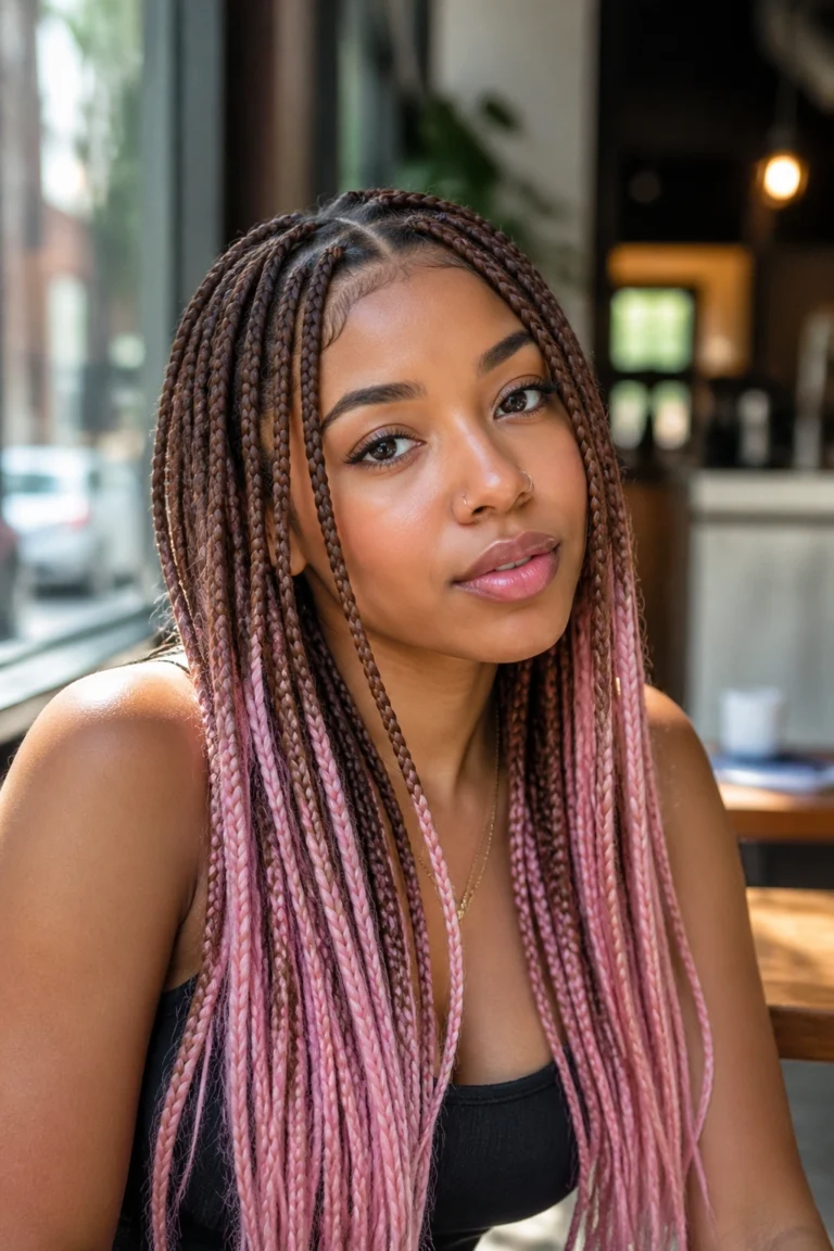 17 Brown and Pink Box Braids