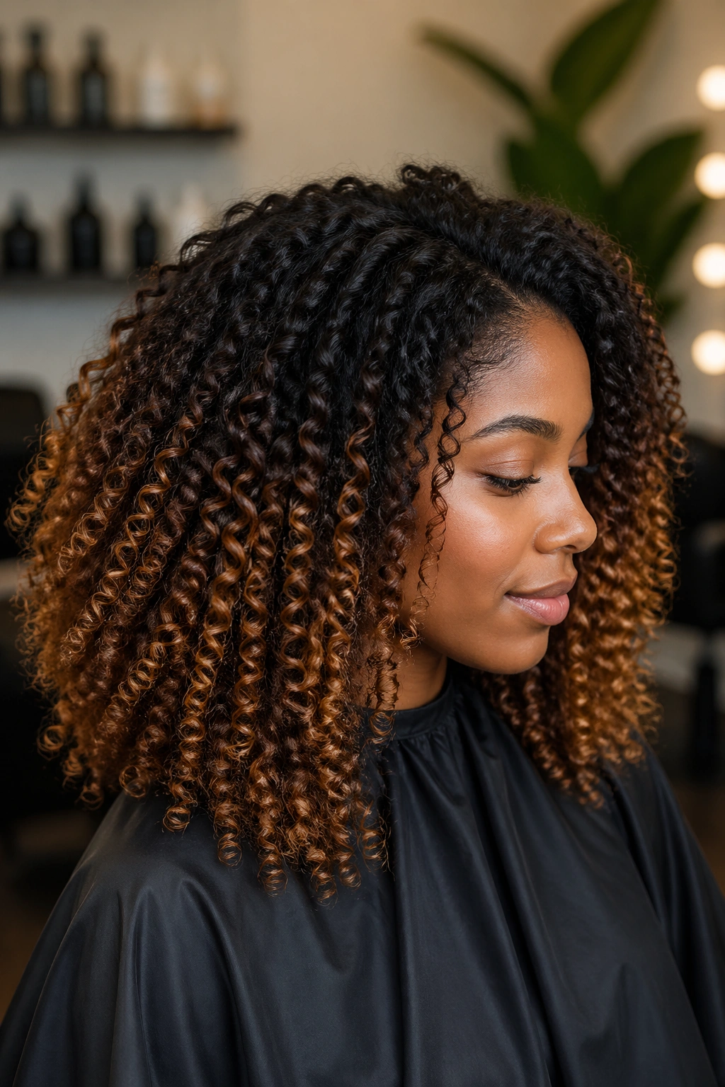 Close-up of natural curls with safe ombre transition on a real person