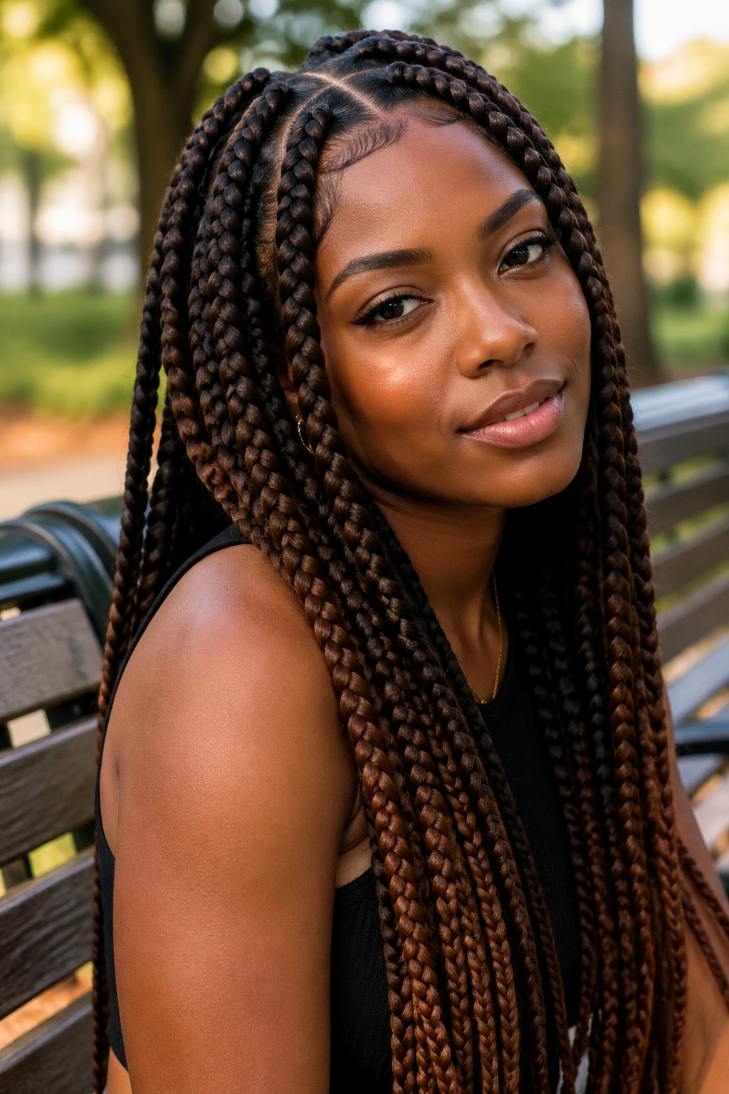 Real person with soft brown ombre jumbo box braids
