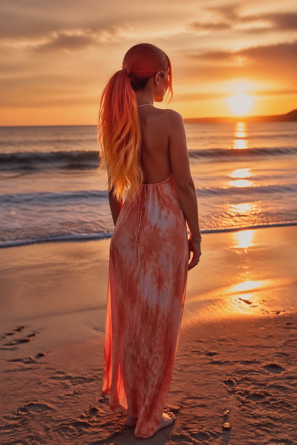 Sunset ombre ponytail on beach at sunset