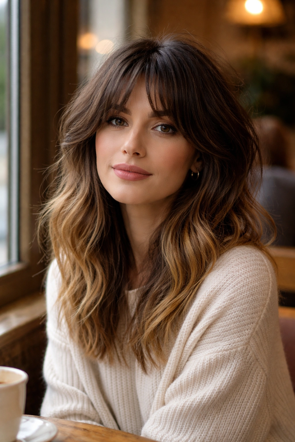 Close-up of real person with subtle ombre shag hairstyle.
