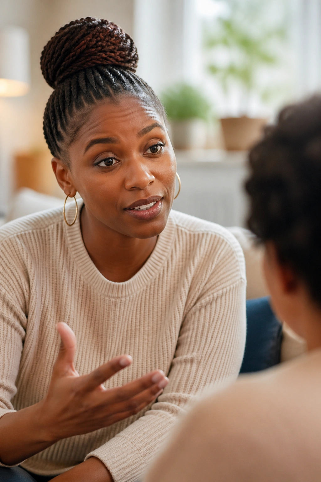 Confident parent addressing comments about child's natural hair at home