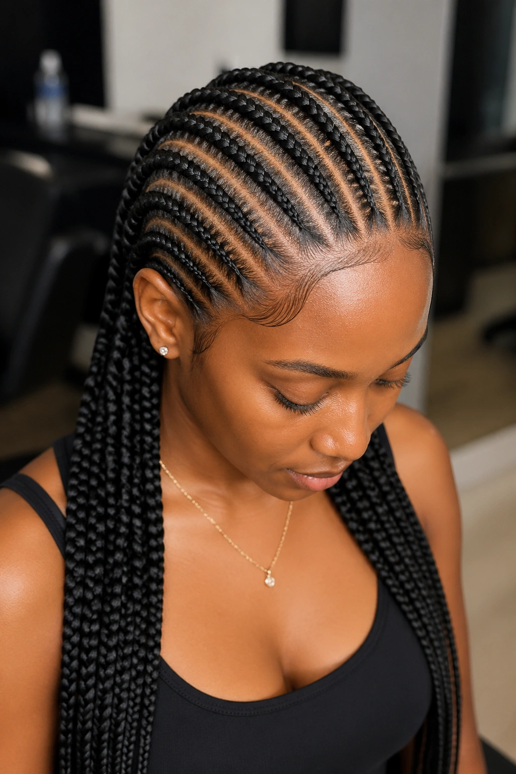 Close-up of long hair with visible parting lines on scalp