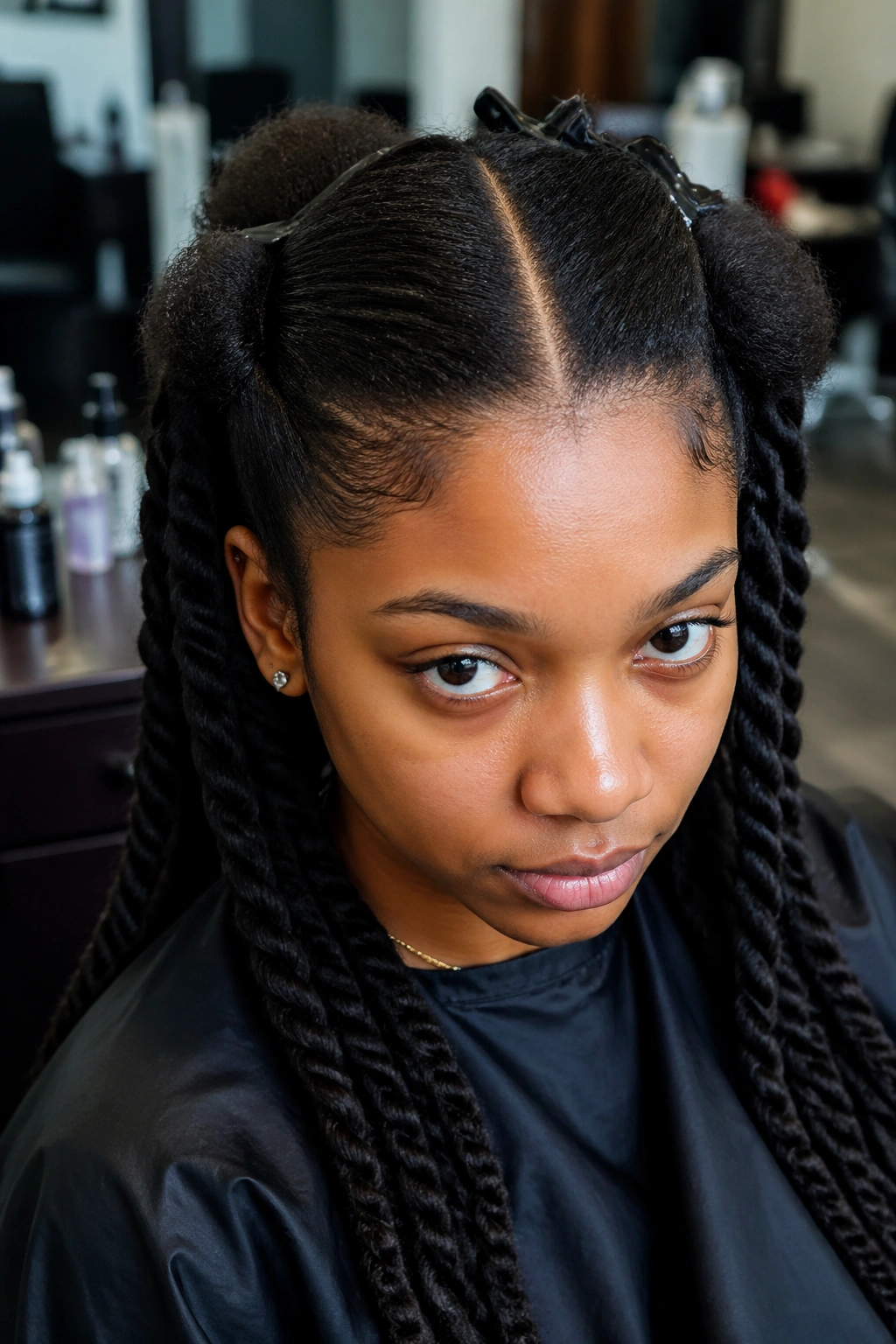 Close-up of a clean straight scalp part on a real person