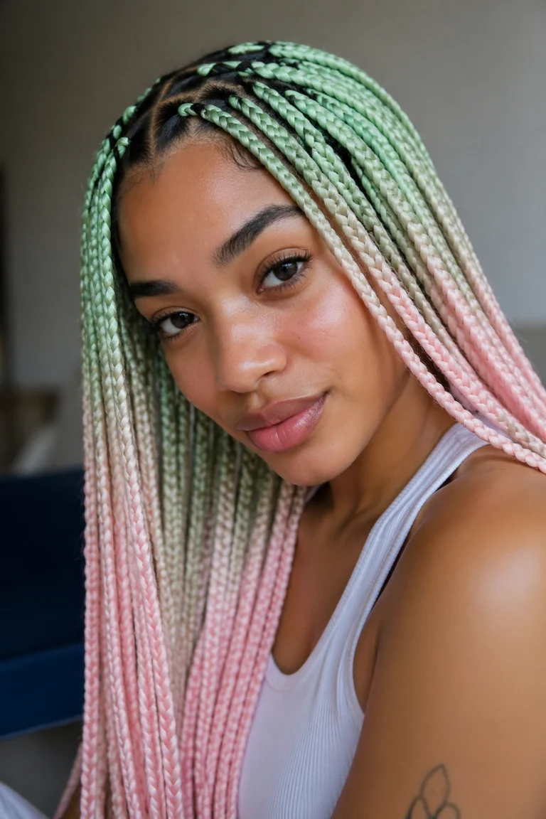 15 Green and Pink Box Braids