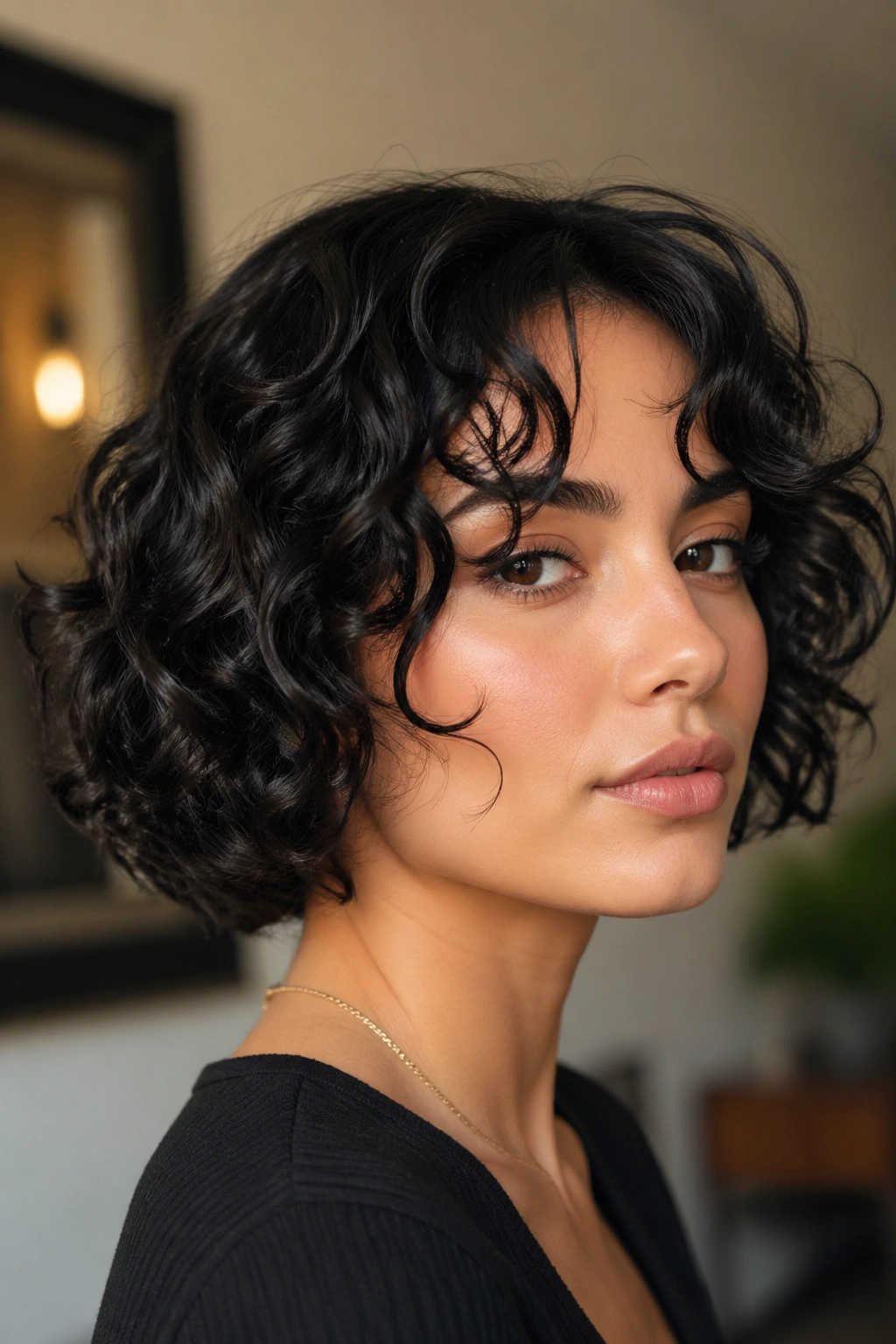 Real person with defined textured waves in a short bob