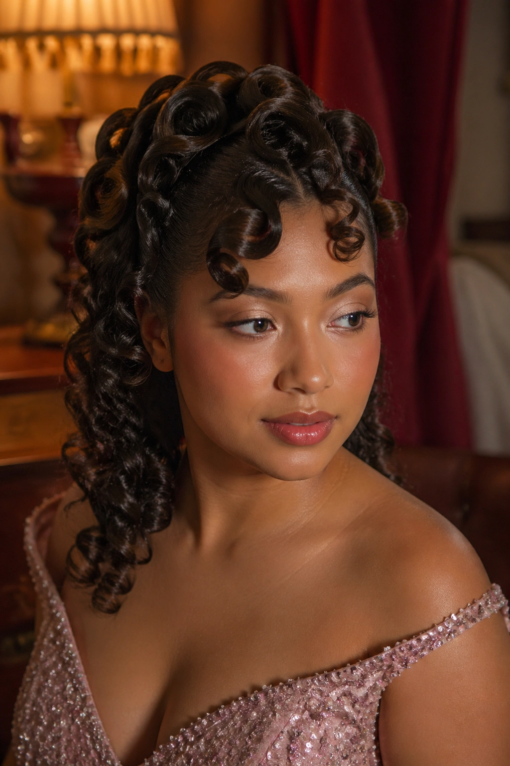 Real woman with vintage pin curls set close to the head