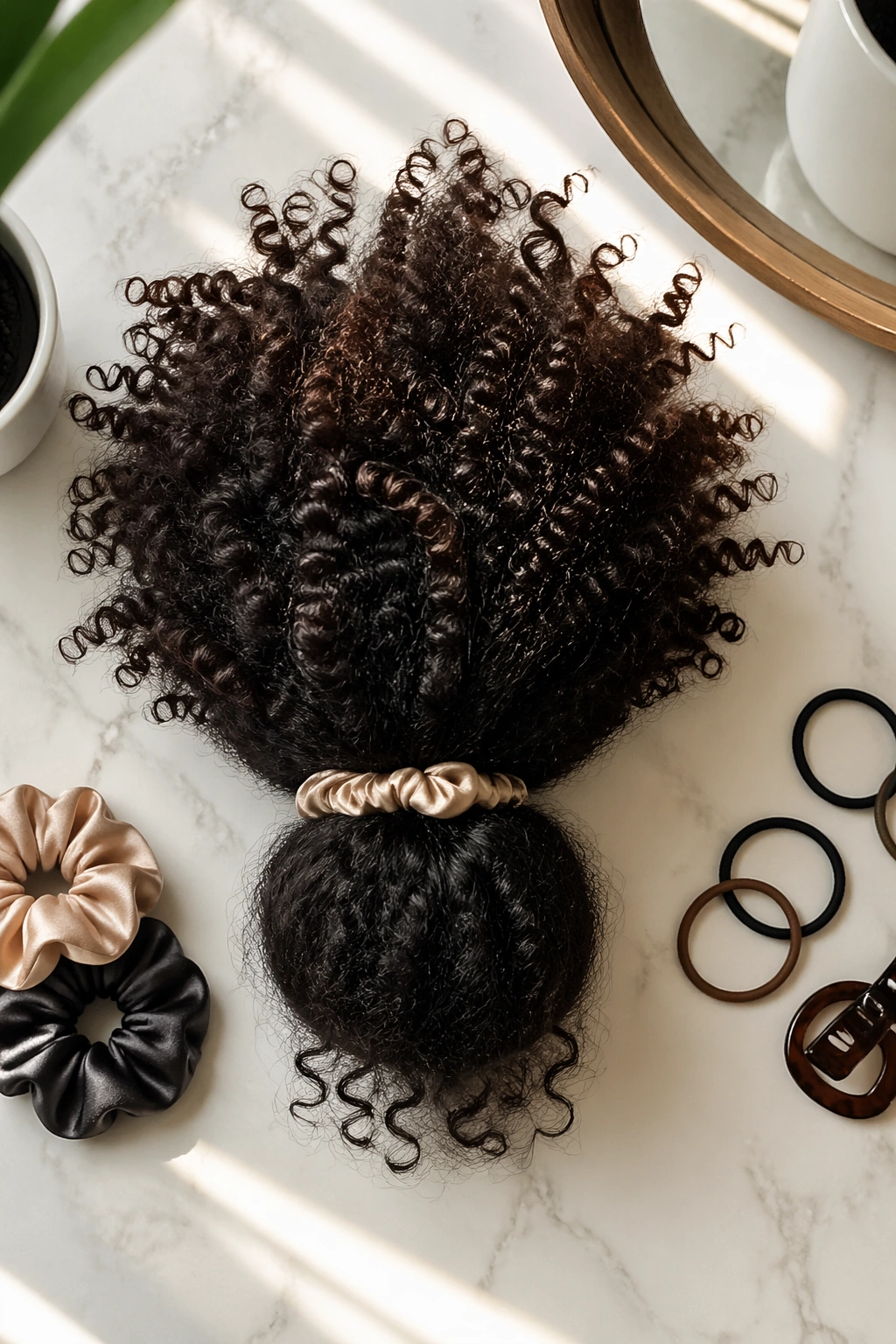 Pineapple Ponytail flat-lay with scrunchie and accessories