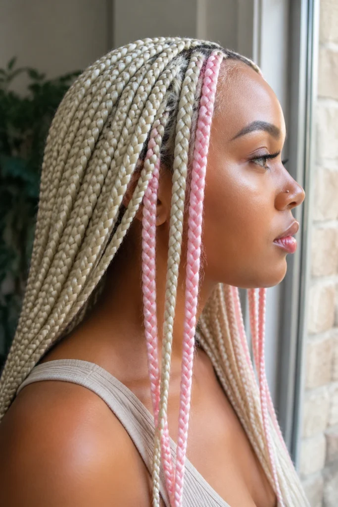 20 Blonde and Pink Box Braids