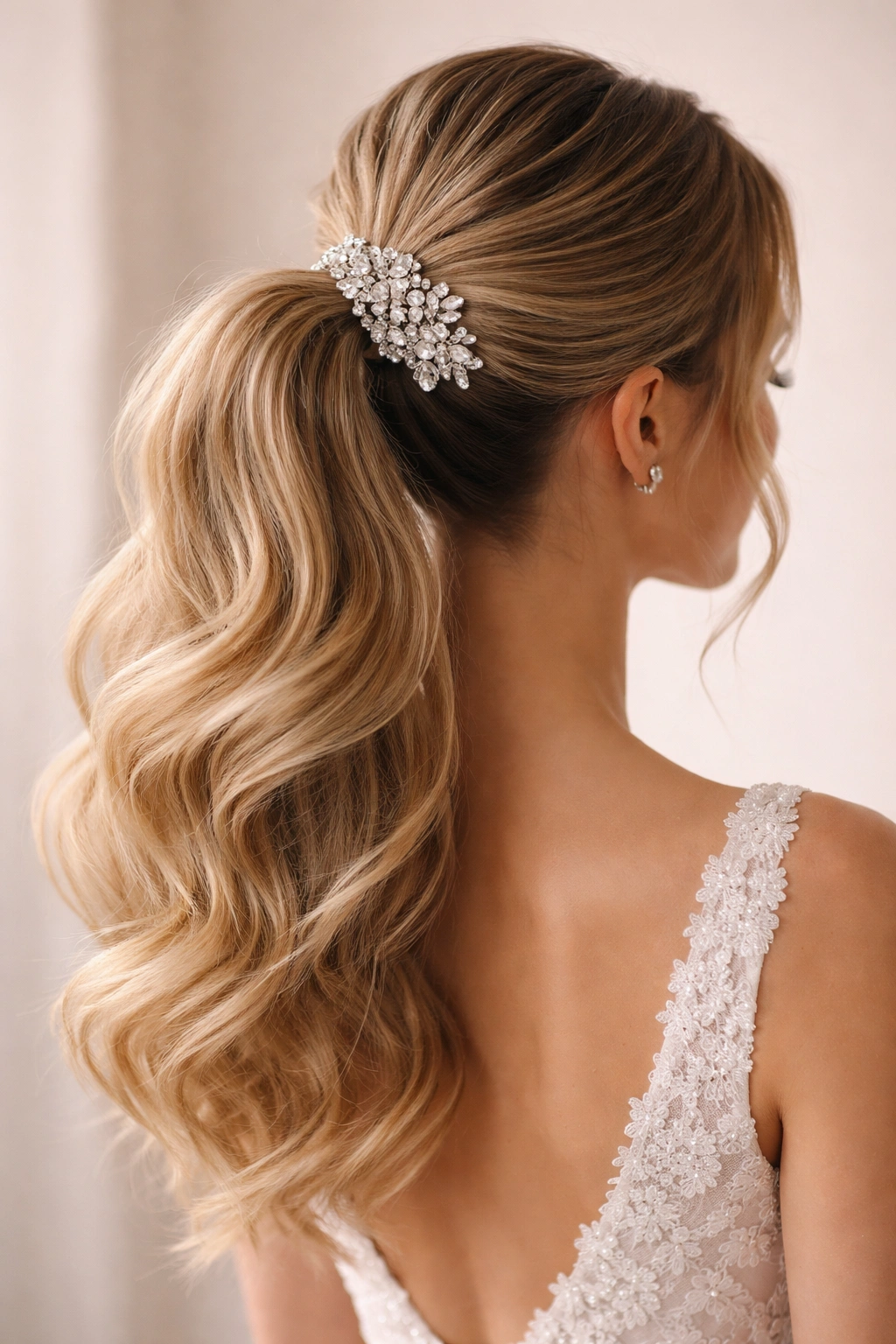 Ponytail with bold crystal clip at base